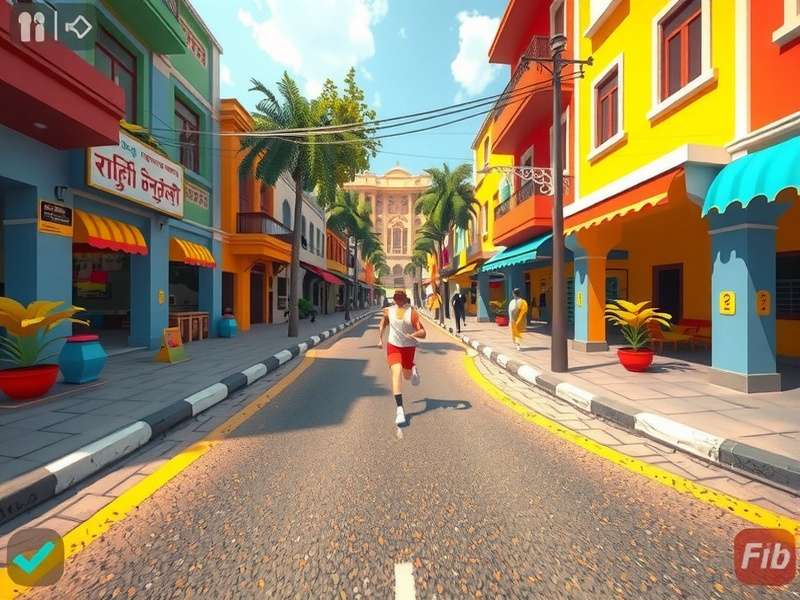 Strong Stamina Sprint gameplay screenshot showing a runner in a vibrant Indian street